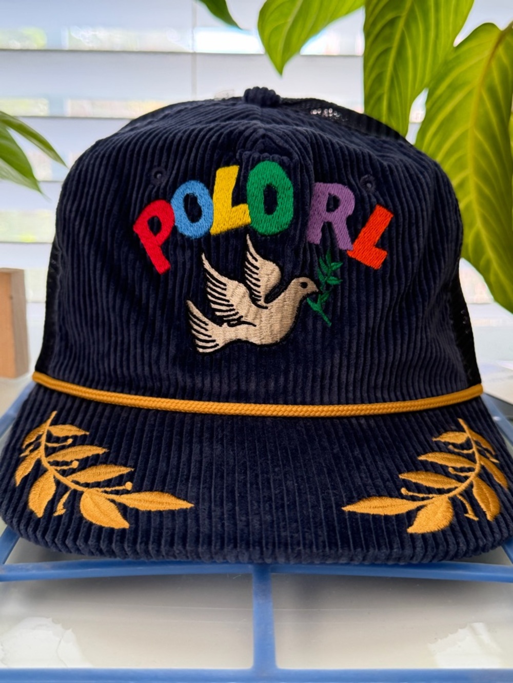Polo RL Navy Corduroy Cap with Multicolor Embroidery
